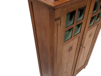 Arts & Crafts Art Nouveau Bookcase with Original Green Glass, 1900s